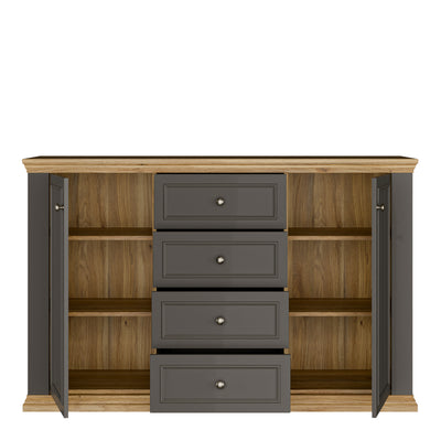 Pontypool 4 Drawer & 2-Door Sideboard in Grey and Mauvella Oak