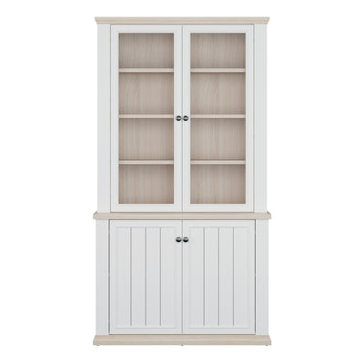 Pontypool 4 Door Display Cabinet in White and Riva Oak