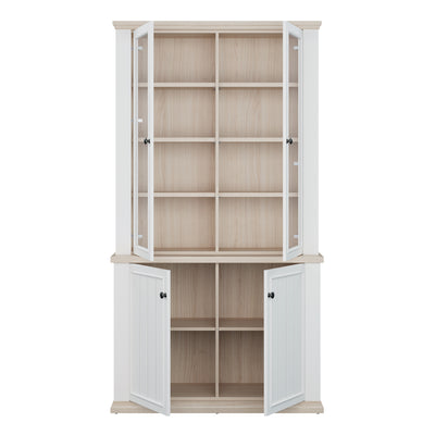 Pontypool 4 Door Display Cabinet in White and Riva Oak