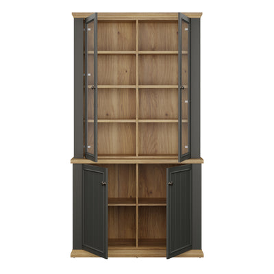 Pontypool 4 Door Display Cabinet in Grey and Mauvella Oak