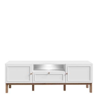 Wensley 2 Door 1 Drawer TV Unit in Light Grey and Oak inc LED Lighting – FTG, view 2