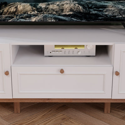 Wensley 2 Door 1 Drawer TV Unit in Light Grey and Oak inc LED Lighting – FTG, view 6