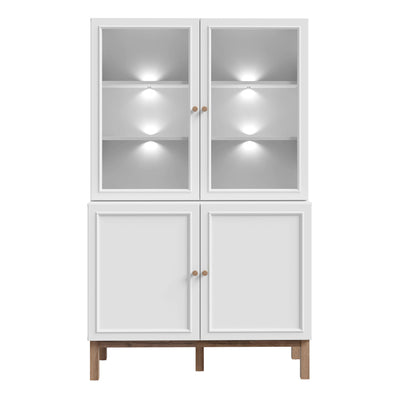 Wensley Display Cabinet with 2 Doors and 2 Glass Doors in Light Grey and Oak inc LED Lighting – FTG, view 2