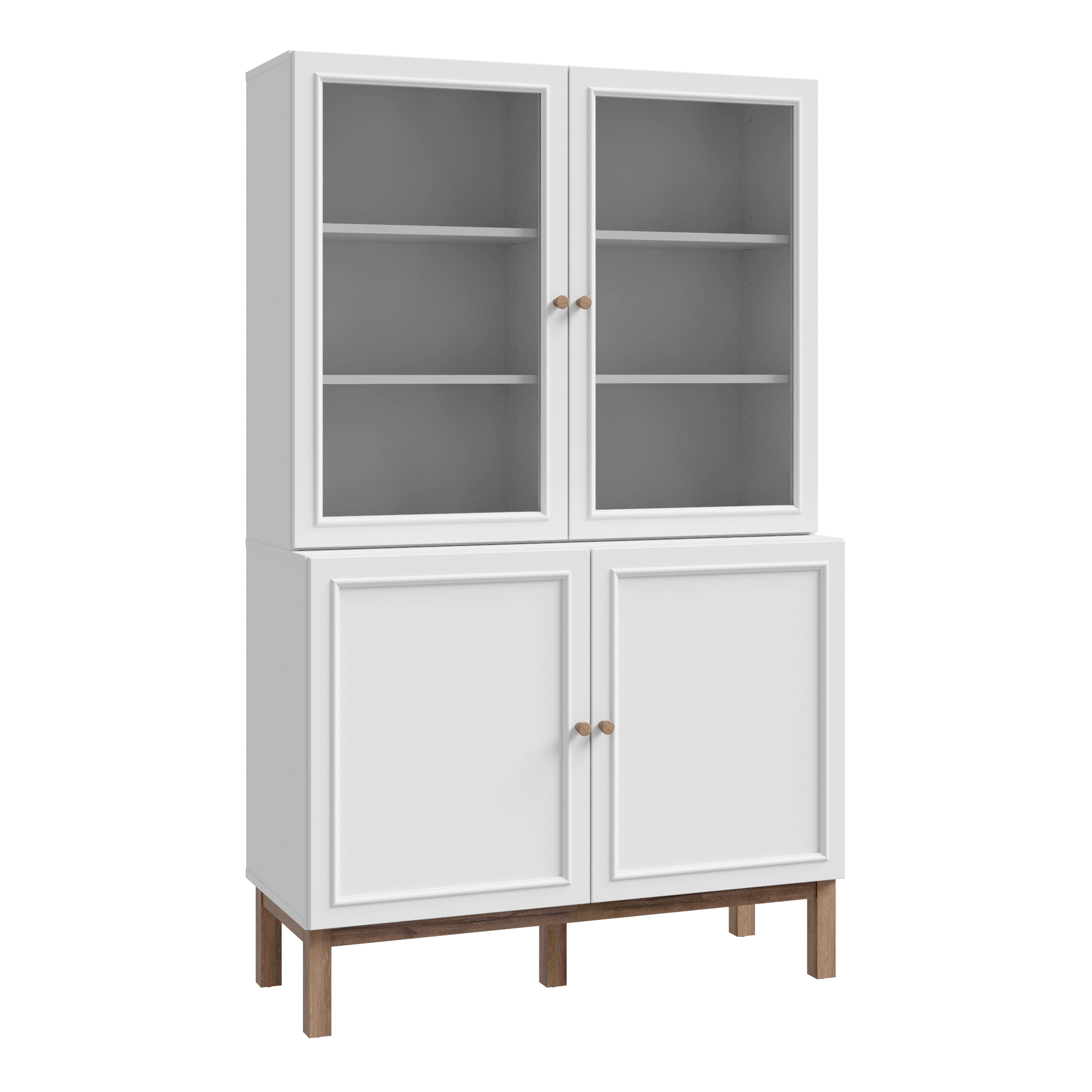 Wensley Display Cabinet with 2 Doors and 2 Glass Doors in Light Grey and Oak – FTG