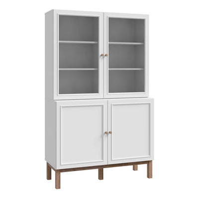 Wensley Display Cabinet with 2 Doors and 2 Glass Doors in Light Grey and Oak – FTG