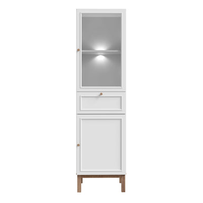 Wensley Display Cabinet with 1 Door 1 Drawer and  1 Glass Door in Light Grey and Oak inc LED Lighting – FTG, view 2