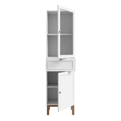 Wensley Display Cabinet with 1 Door 1 Drawer and  1 Glass Door in Light Grey and Oak inc LED Lighting – FTG, view 4