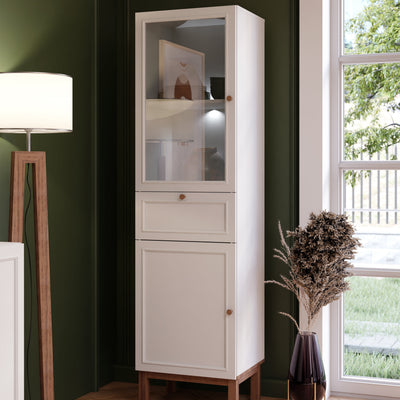 Wensley Display Cabinet with 1 Door 1 Drawer and  1 Glass Door in Light Grey and Oak inc LED Lighting – FTG, view 7