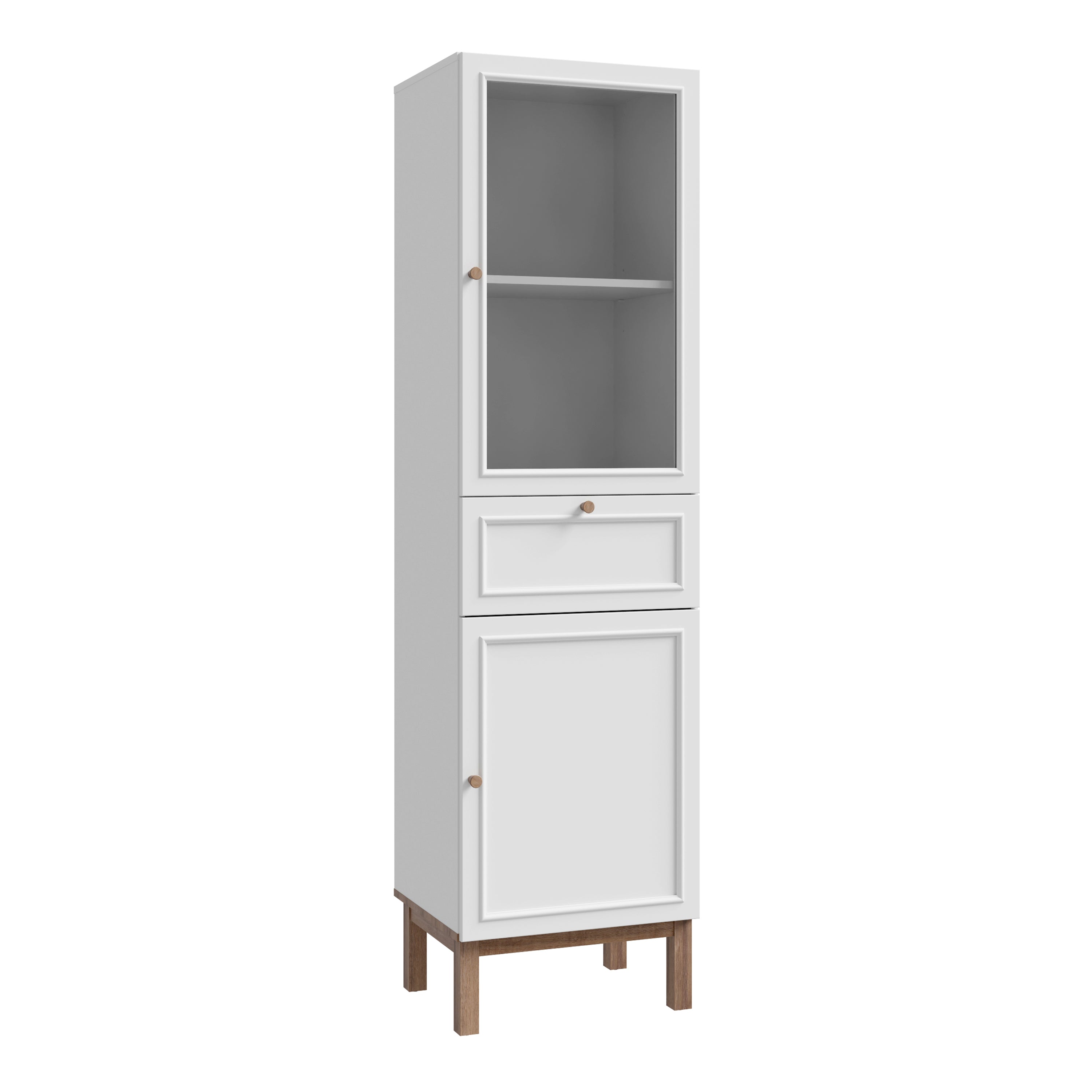 Wensley Display Cabinet with 1 Door 1 Drawer and  1 Glass Door in Light Grey and Oak – FTG