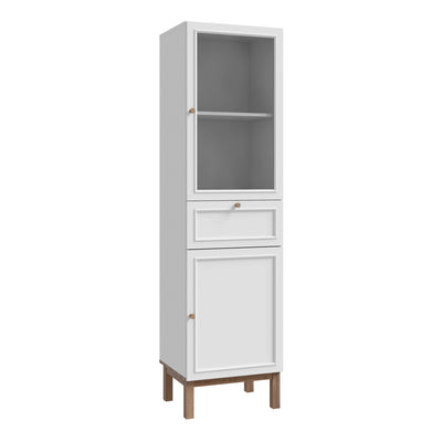 Wensley Display Cabinet with 1 Door 1 Drawer and  1 Glass Door in Light Grey and Oak – FTG