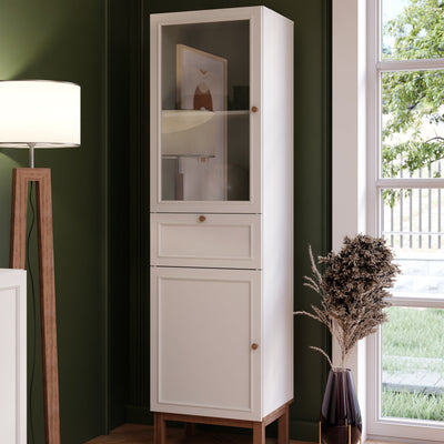 Wensley Display Cabinet with 1 Door 1 Drawer and  1 Glass Door in Light Grey and Oak – FTG, view 6