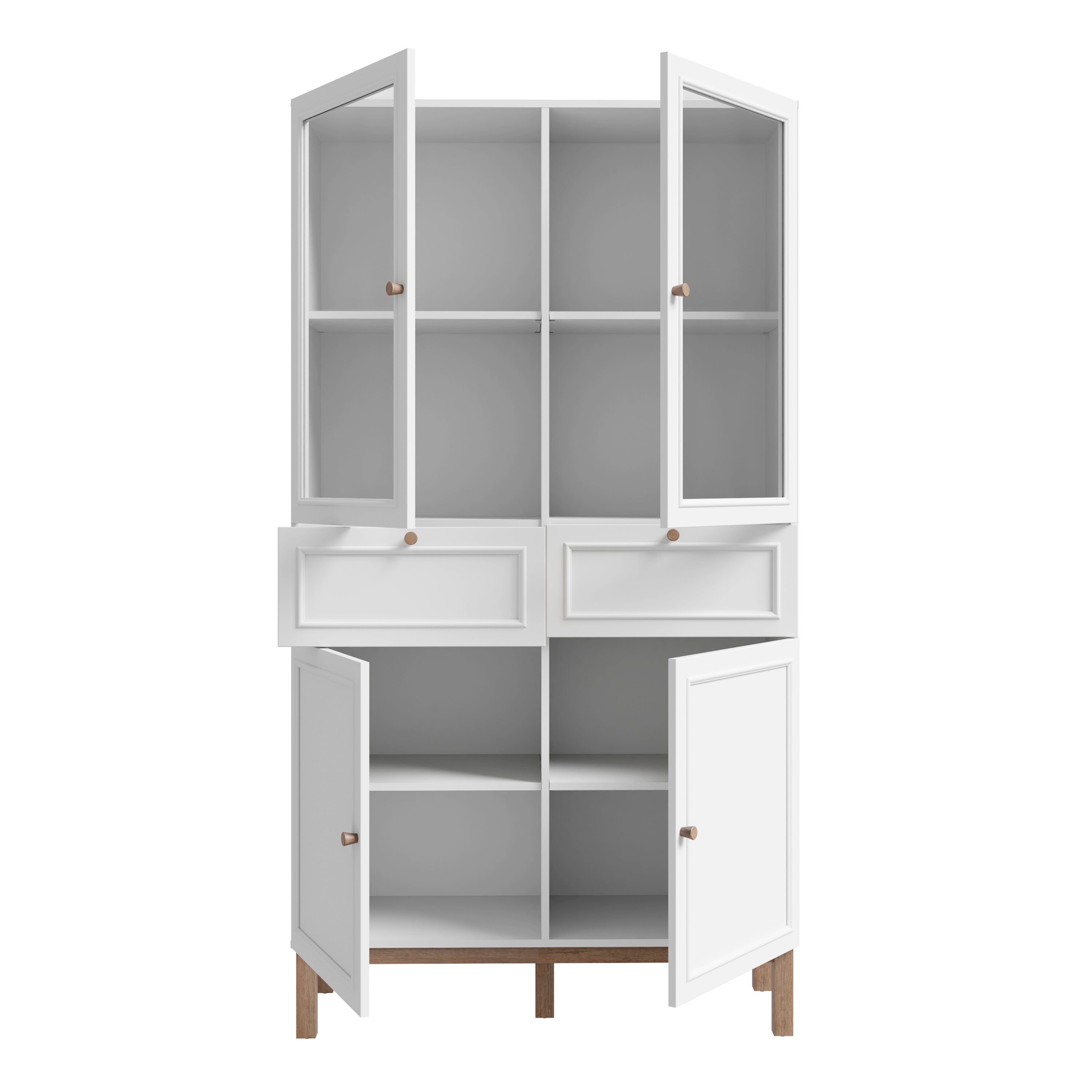 Wensley Display Cabinet with 2 Doors 2 Drawers and 2 Glass Doors in Light Grey and Oak inc LED Lighting – FTG, view 4