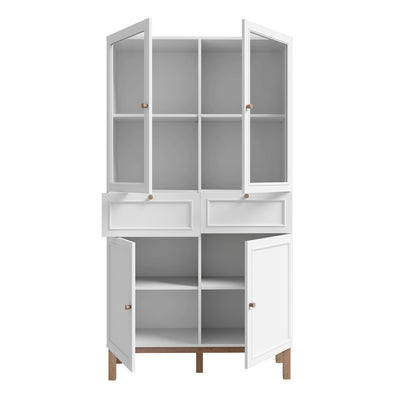 Wensley Display Cabinet with 2 Doors 2 Drawers and 2 Glass Doors in Light Grey and Oak inc LED Lighting – FTG, view 4
