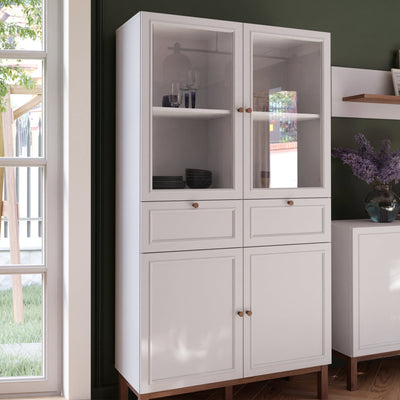 Wensley Display Cabinet with 2 Doors 2 Drawers and 2 Glass Doors in Light Grey and Oak inc LED Lighting – FTG, view 6