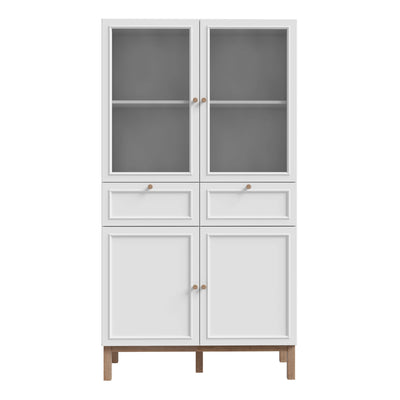 Wensley Display Cabinet with 2 Doors 2 Drawers and 2 Glass Doors in Light Grey and Oak – FTG, view 2