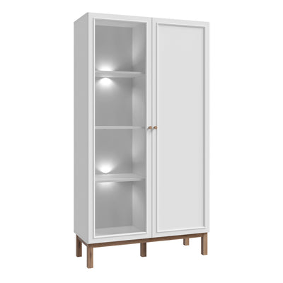 Wensley Display Cabinet with 1 Door and  1 Glass Door in Light Grey and Oak inc LED Lighting – FTG