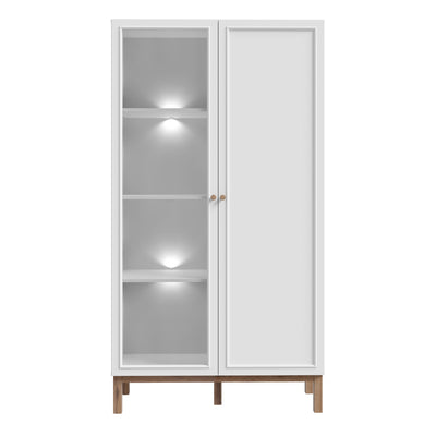 Wensley Display Cabinet with 1 Door and  1 Glass Door in Light Grey and Oak inc LED Lighting – FTG, view 2