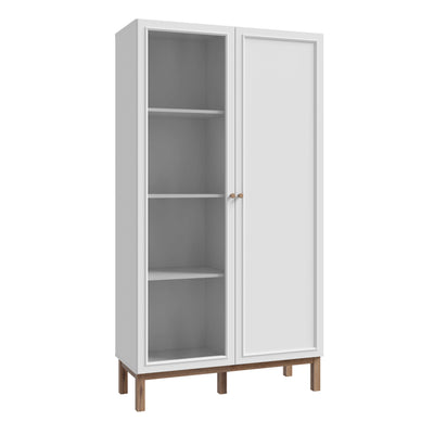Wensley Display Cabinet with 1 Door and  1 Glass Door in Light Grey and Oak – FTG