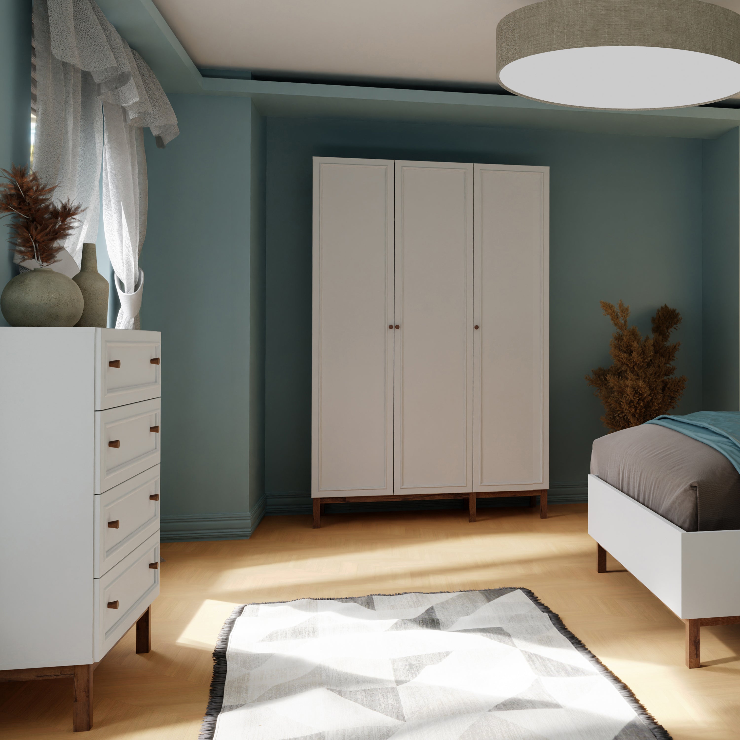 Wensley 3 Door Wardrobe in Light Grey and Oak – FTG, view 3