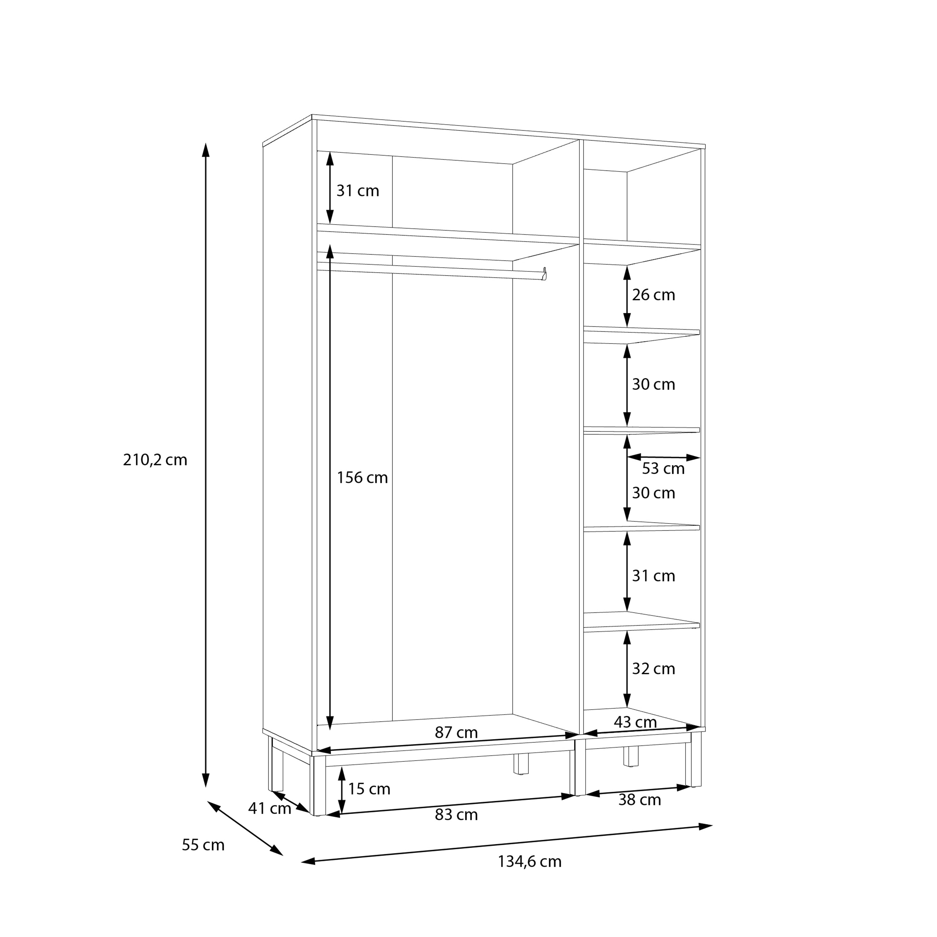 Wensley 3 Door Wardrobe in Light Grey and Oak – FTG, view 6