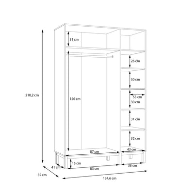 Wensley 3 Door Wardrobe in Light Grey and Oak – FTG, view 6