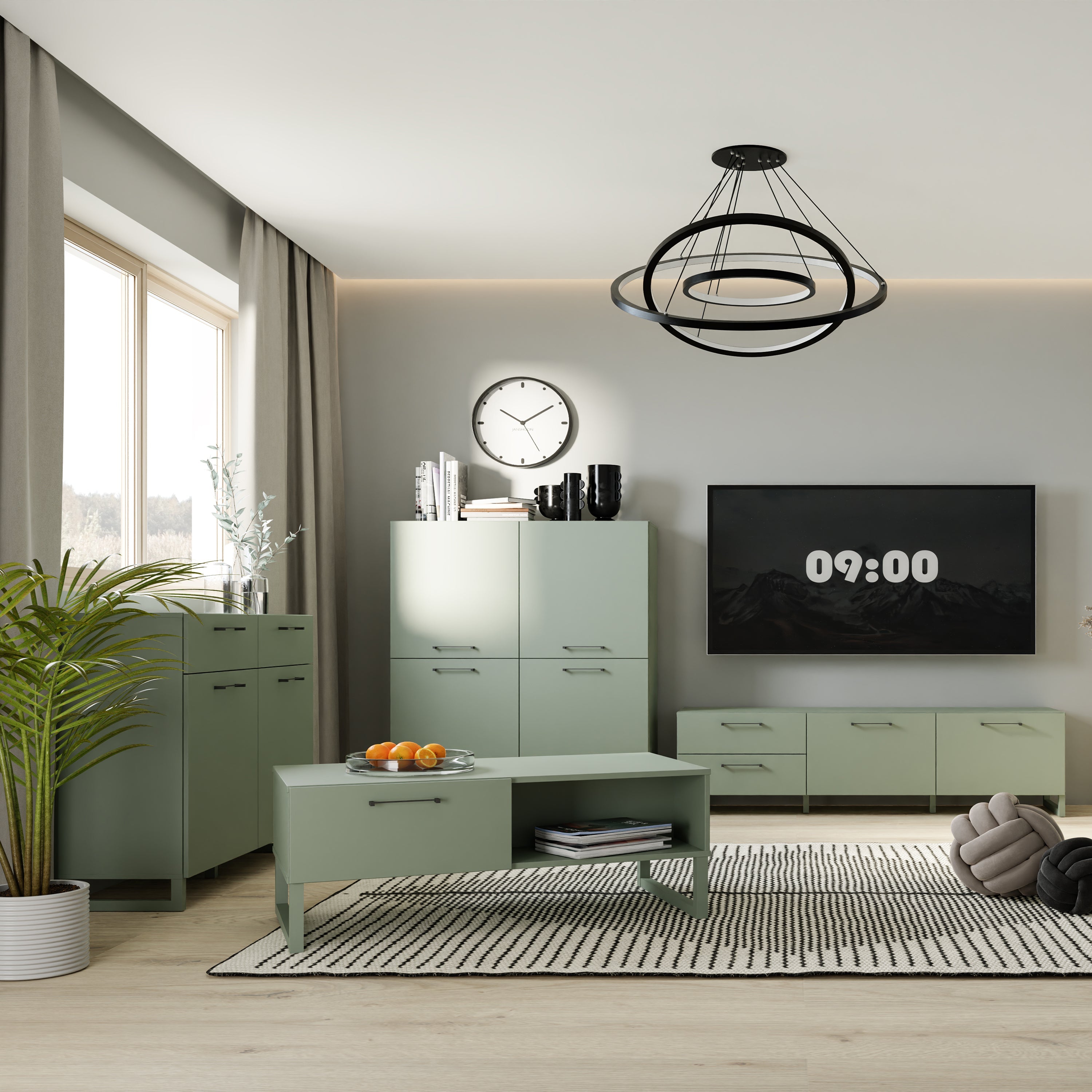 Sali 4 Door Highboard in Sage Green – FTG, view 5