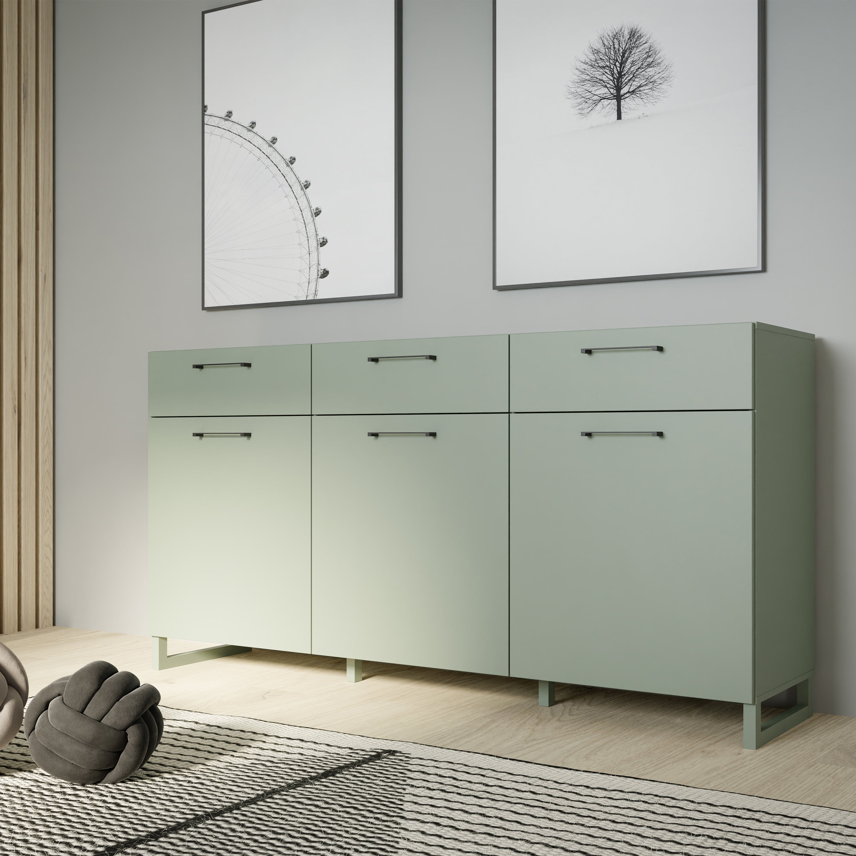 Sali 3 Door 3 Drawer Chest in Sage Green – FTG, view 6