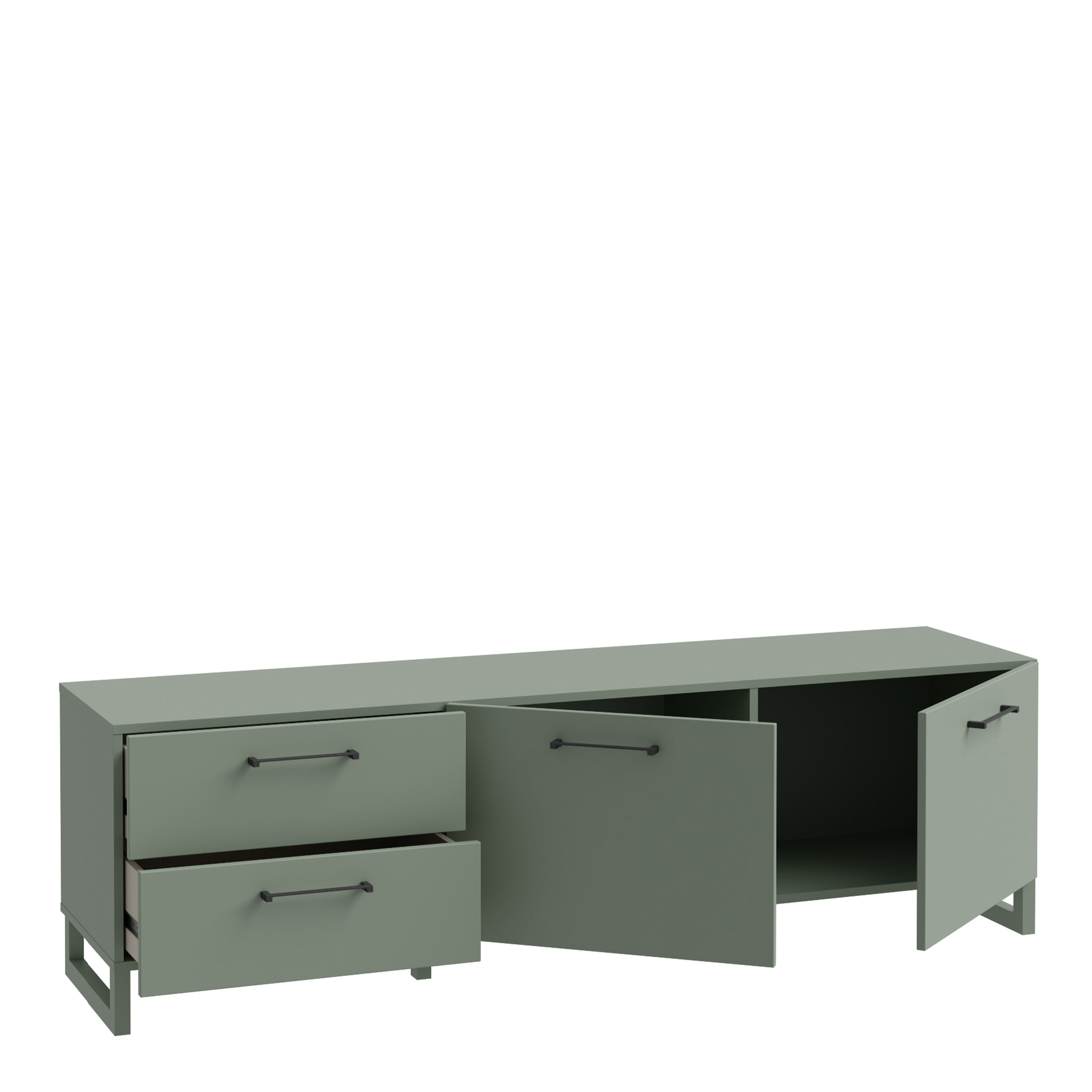 Sali 2 Door 2 Drawer TV Unit in Sage Green – FTG, view 3