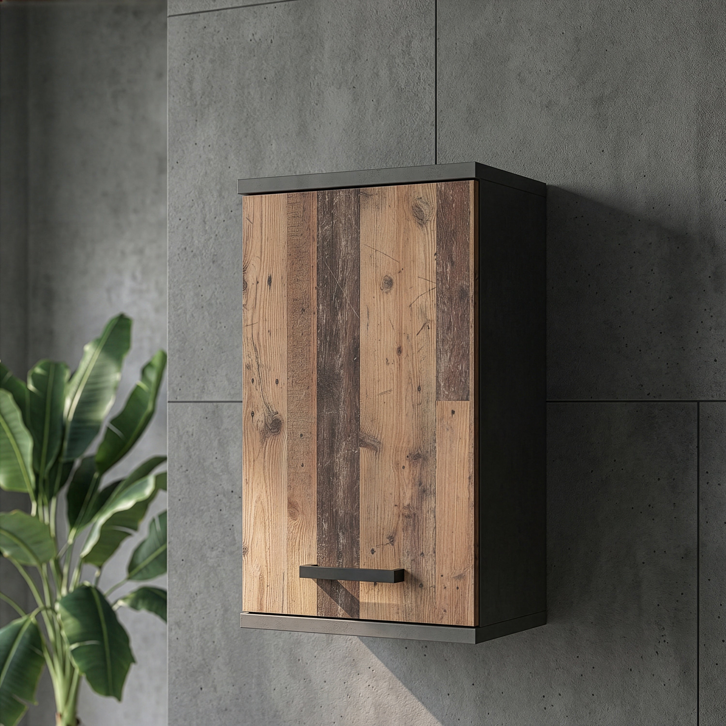 Veris Small Hanging Cupboard with 1 Door in Walnut and Dark Grey