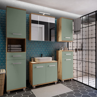 Veris Small Hanging Cupboard with 1 Door in Artisan Oak and Sage Green