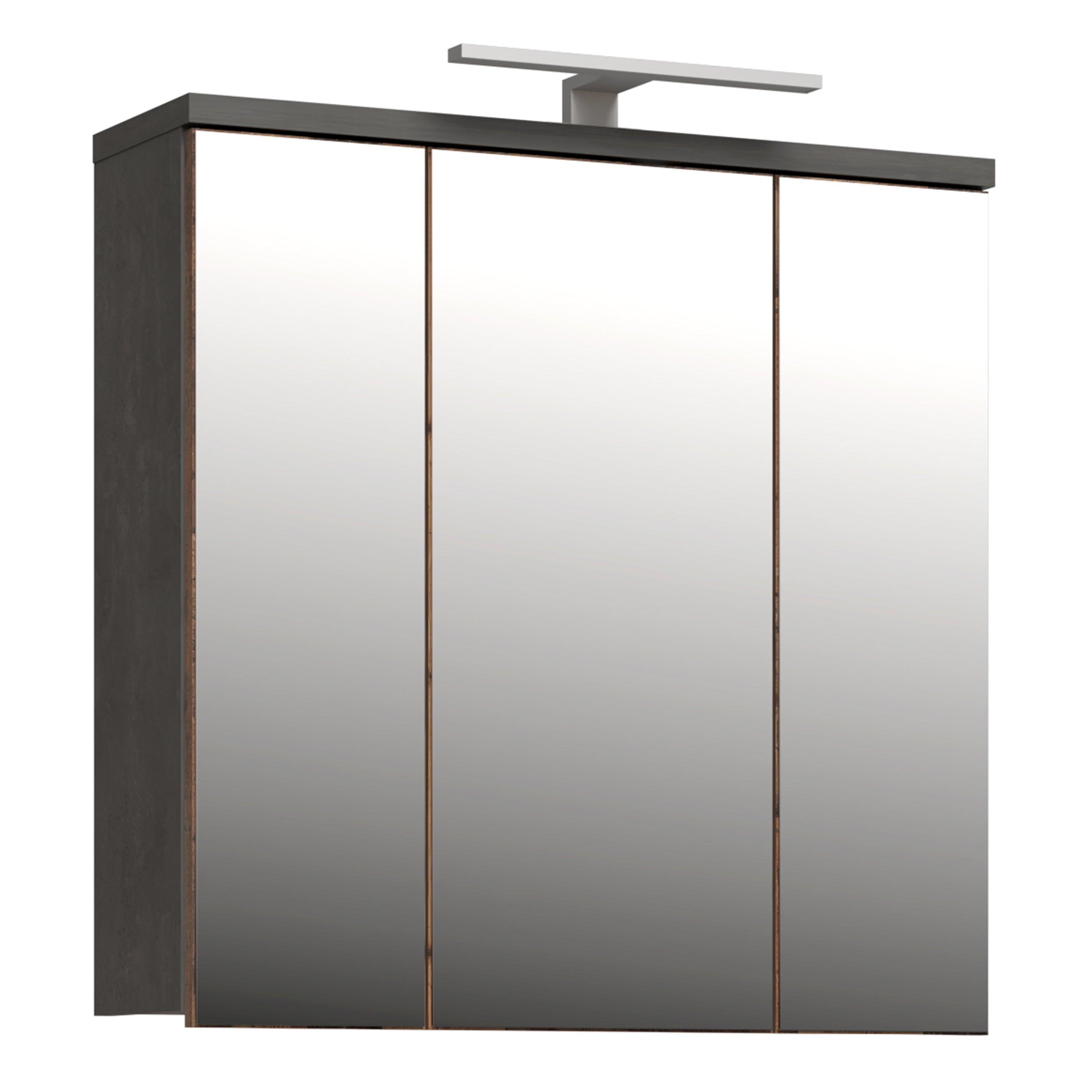 Veris 3 Door Mirrored Bathroom Cabinet with Integrated LED Lighting – Walnut & Dark Grey