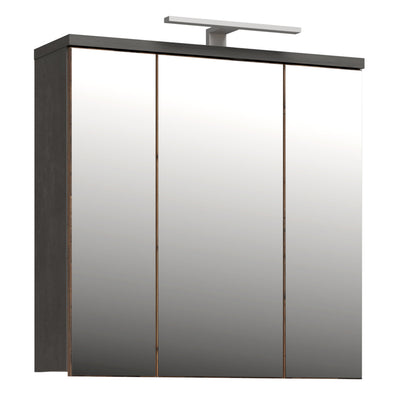 Veris 3 Door Mirrored Bathroom Cabinet with Integrated LED Lighting – Walnut & Dark Grey