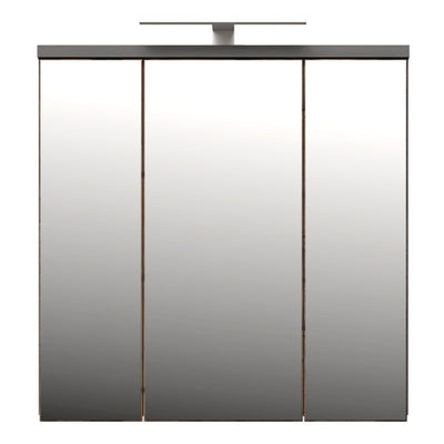 Veris 3 Door Mirrored Bathroom Cabinet with Integrated LED Lighting – Walnut & Dark Grey