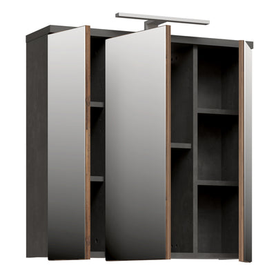 Veris 3 Door Mirrored Bathroom Cabinet with Integrated LED Lighting – Walnut & Dark Grey