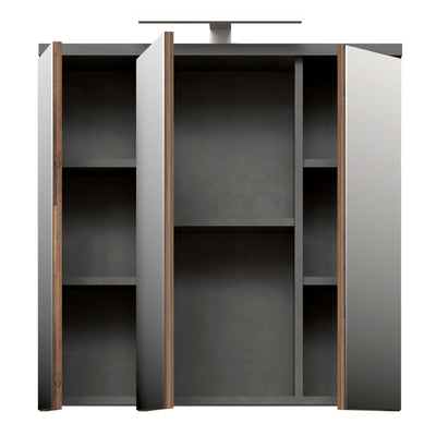 Veris 3 Door Mirrored Bathroom Cabinet with Integrated LED Lighting – Walnut & Dark Grey