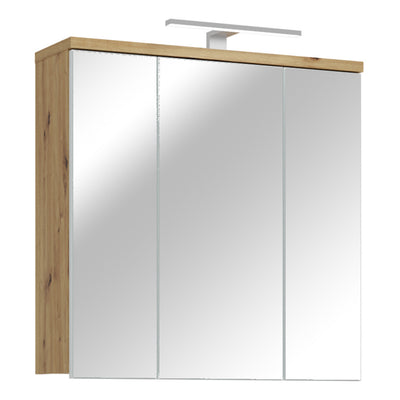 Veris 3 Door Mirrored Bathroom Cabinet with Integrated LED Lighting – Artisan Oak and Light Grey