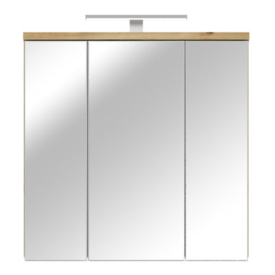 Veris 3 Door Mirrored Bathroom Cabinet with Integrated LED Lighting – Artisan Oak and Light Grey