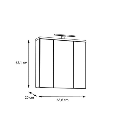 Veris 3 Door Mirrored Bathroom Cabinet with Integrated LED Lighting – Artisan Oak and Light Grey