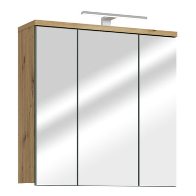 Veris 3 Door Mirrored Bathroom Cabinet with Integrated LED Lighting – Artisan Oak and Sage Green