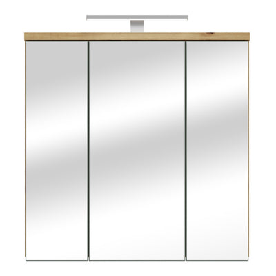 Veris 3 Door Mirrored Bathroom Cabinet with Integrated LED Lighting – Artisan Oak and Sage Green