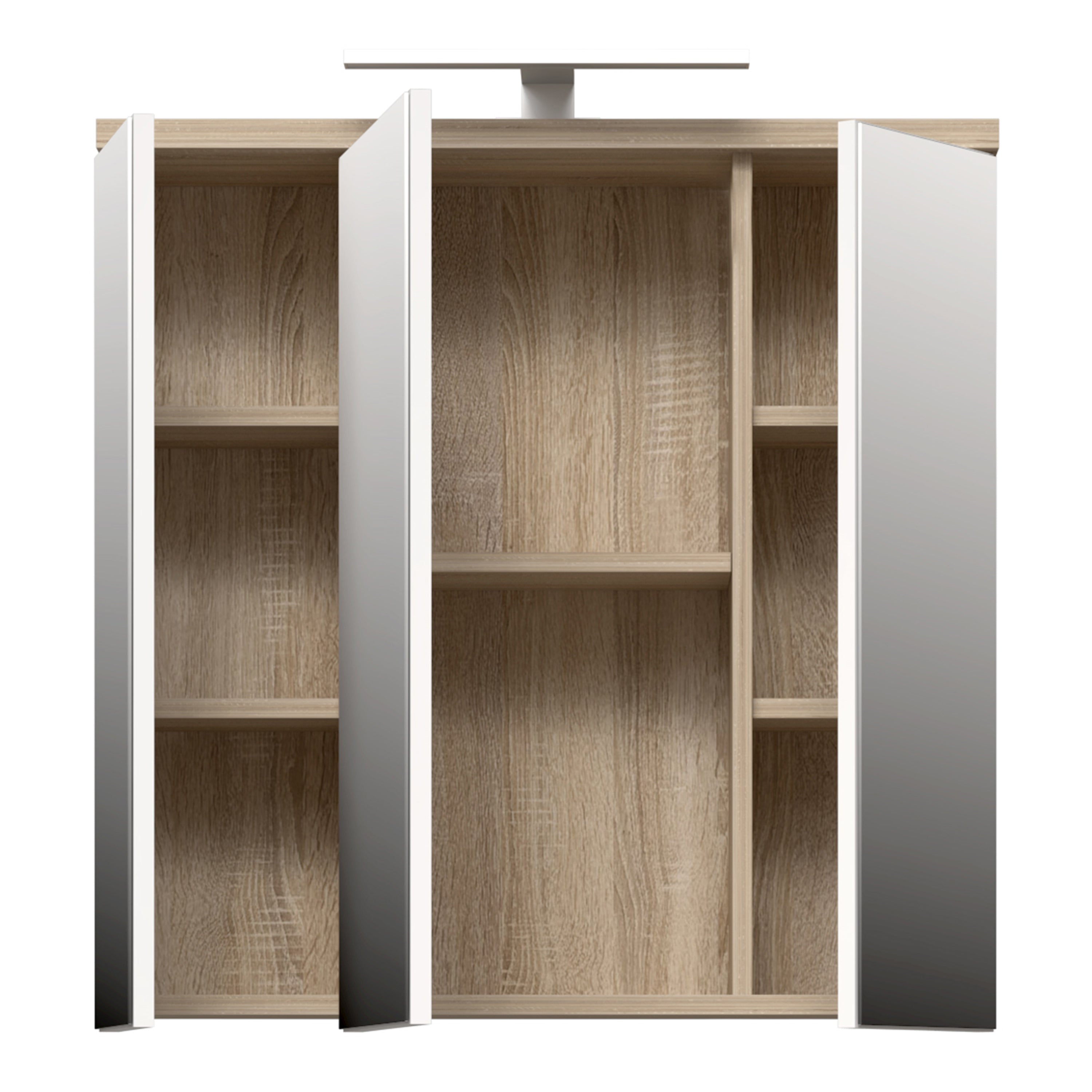 Veris 3 Door Mirrored Bathroom Cabinet with Integrated LED Lighting – Sonoma Oak & White Gloss