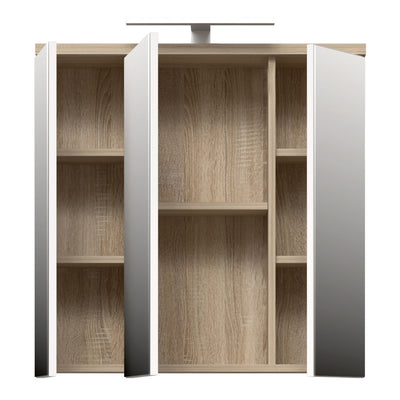 Veris 3 Door Mirrored Bathroom Cabinet with Integrated LED Lighting – Sonoma Oak & White Gloss