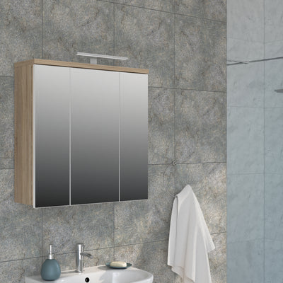 Veris 3 Door Mirrored Bathroom Cabinet with Integrated LED Lighting – Sonoma Oak & White Gloss