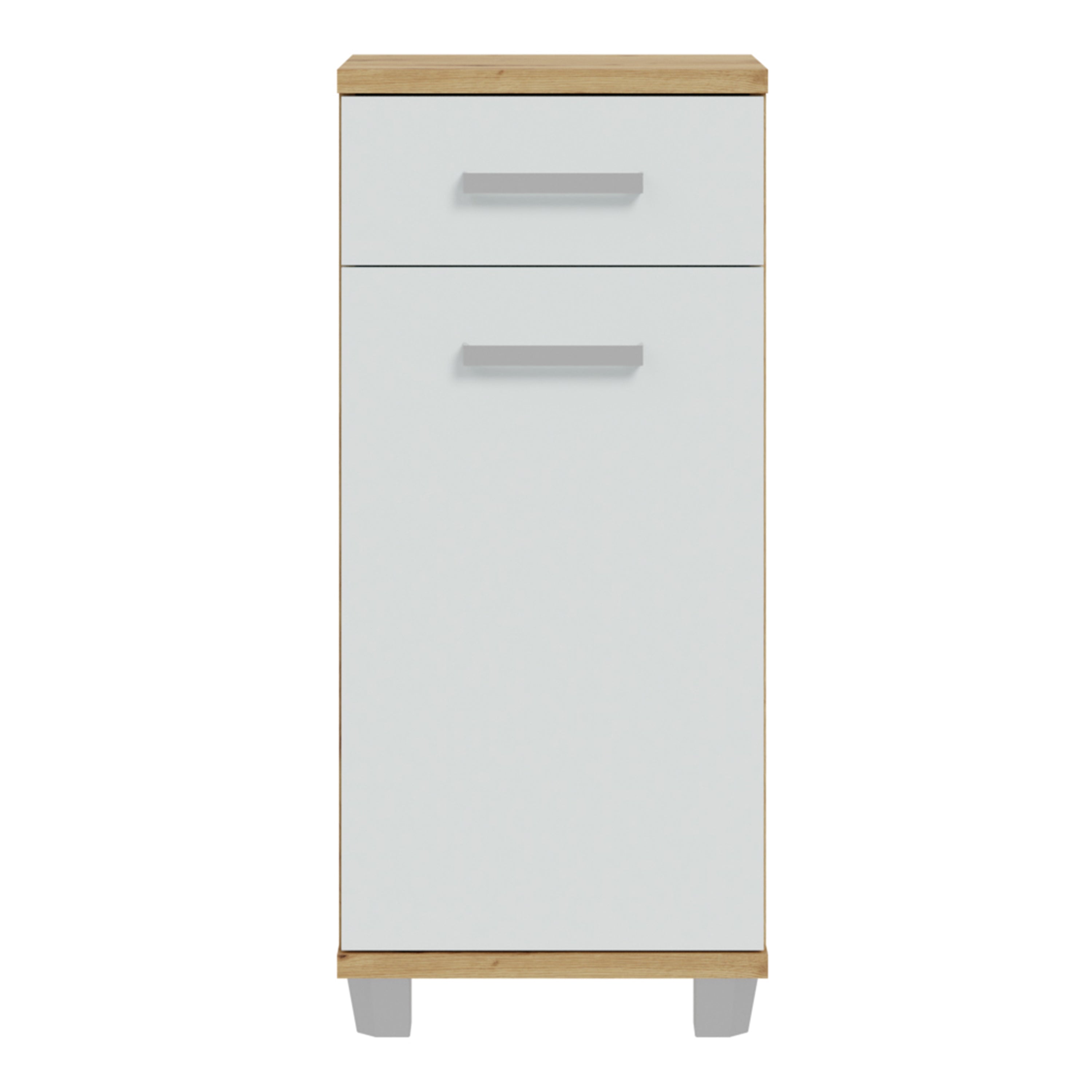 Veris Bathroom Cupboard with 1 Door & 1 Drawer in Artisan Oak and Light Grey