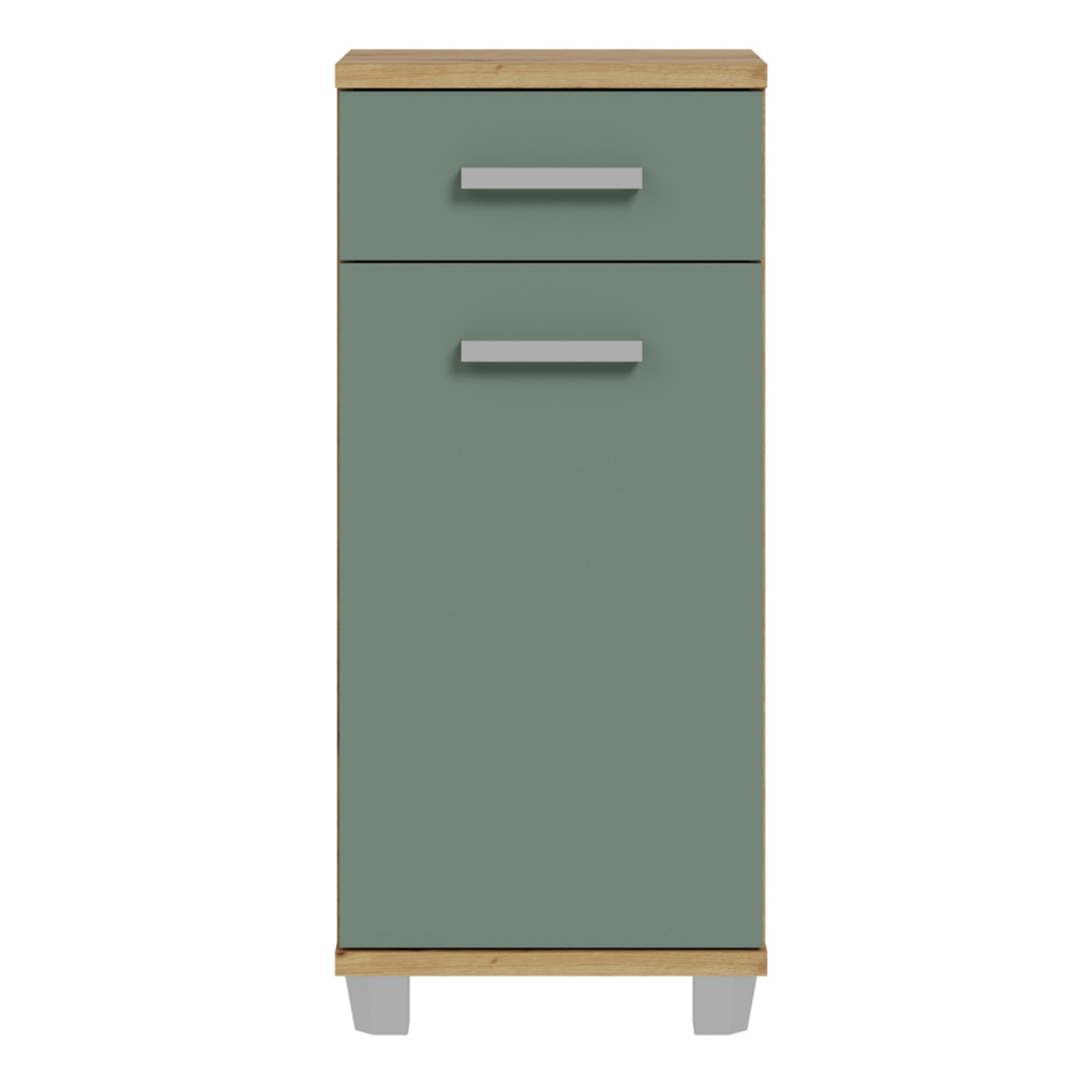 Veris Bathroom Cupboard with 1 Door & 1 Drawer in Artisan Oak and Sage Green