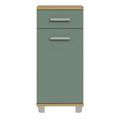 Veris Bathroom Cupboard with 1 Door & 1 Drawer in Artisan Oak and Sage Green