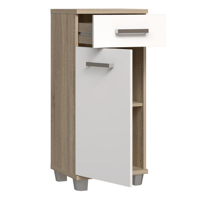 Veris Bathroom Cupboard with 1 Door & 1 Drawer in Sonoma Oak and White Gloss
