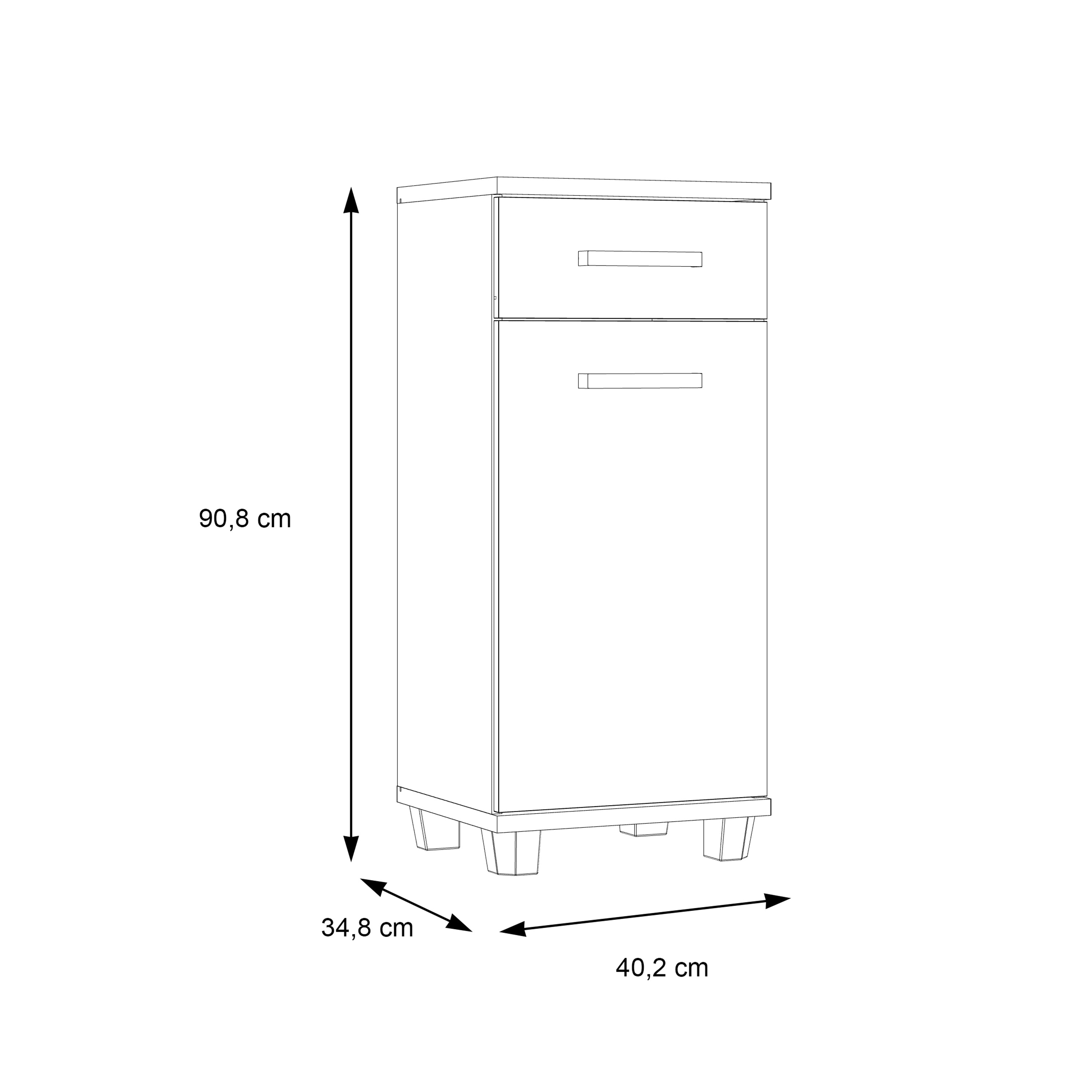 Veris Bathroom Cupboard with 1 Door & 1 Drawer in Sonoma Oak and White Gloss