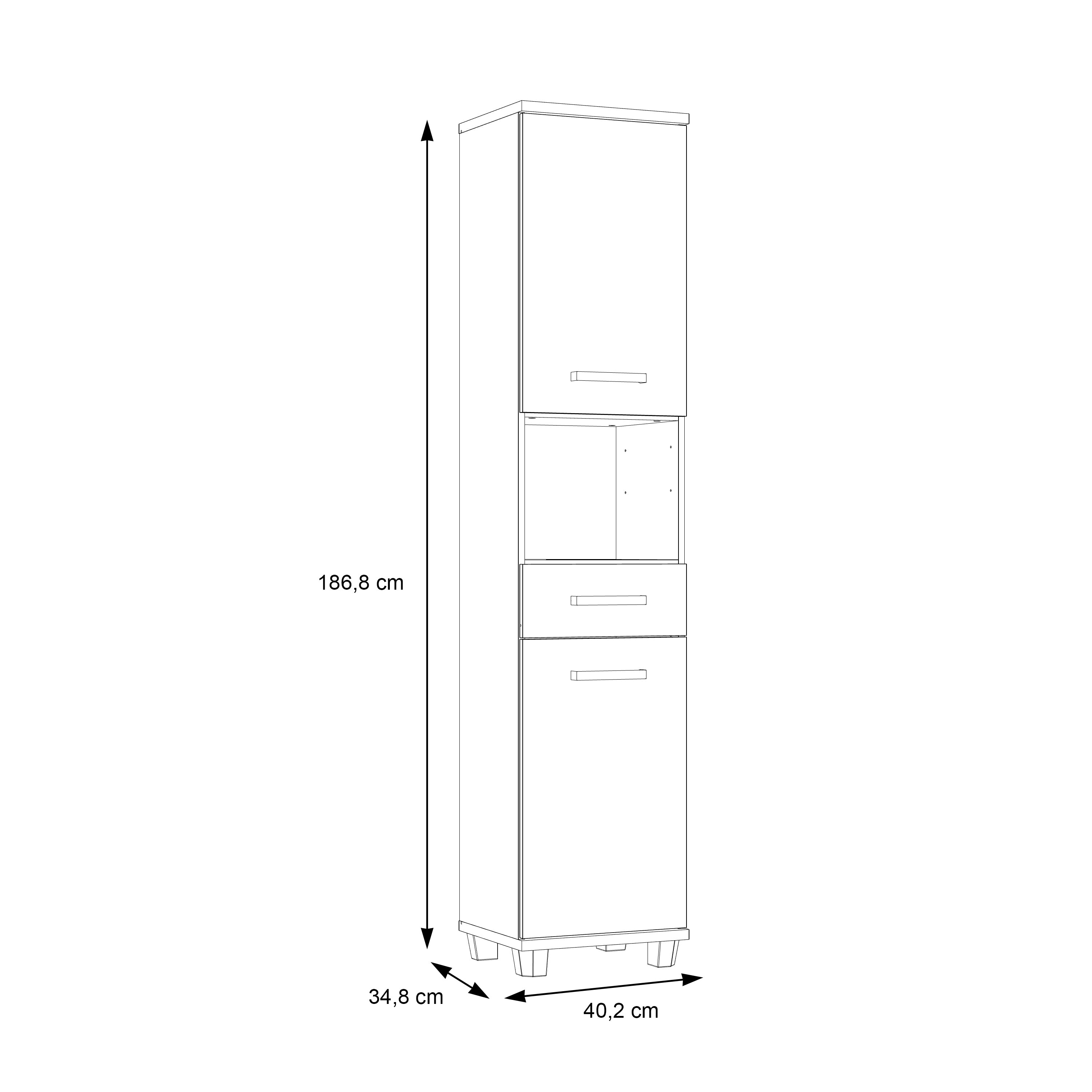 Veris Tall Narrow Bathroom Cupboard with 2 Doors & 1 Drawer in Walnut and Dark Grey