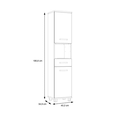 Veris Tall Narrow Bathroom Cupboard with 2 Doors & 1 Drawer in Sonoma Oak and White High Gloss